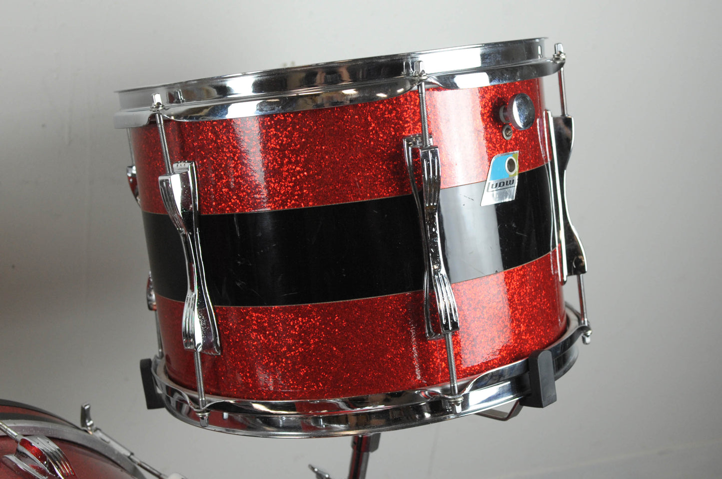 1970s Ludwig Tri-Band Black & Red Mach Lug Drum Set