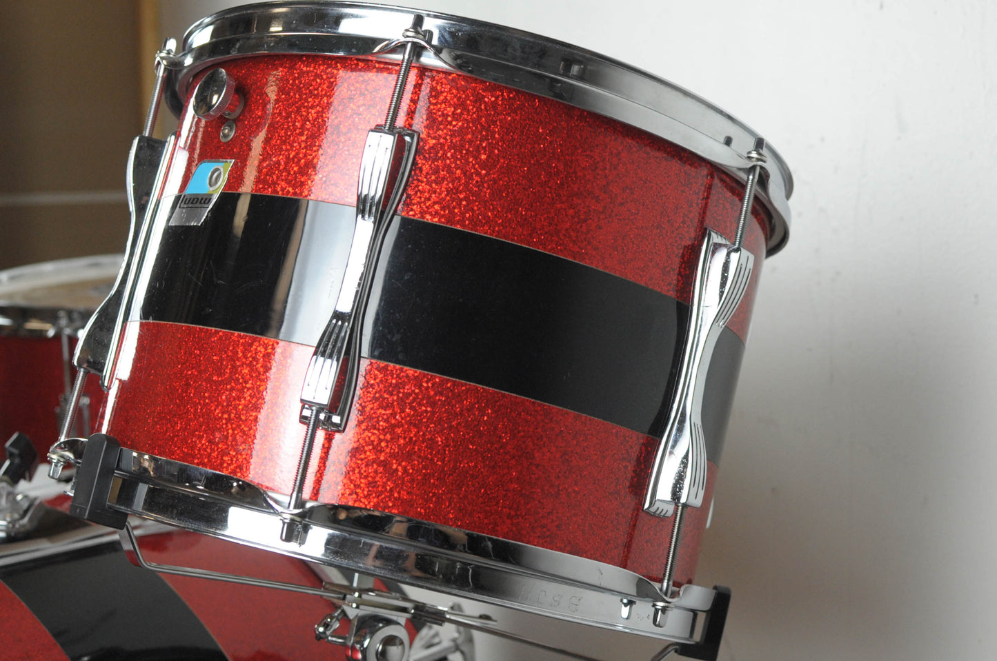 1970s Ludwig Tri-Band Black & Red Mach Lug Drum Set