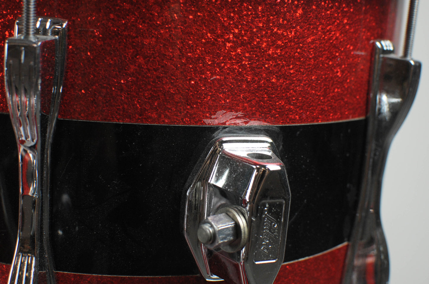 1970s Ludwig Tri-Band Black & Red Mach Lug Drum Set