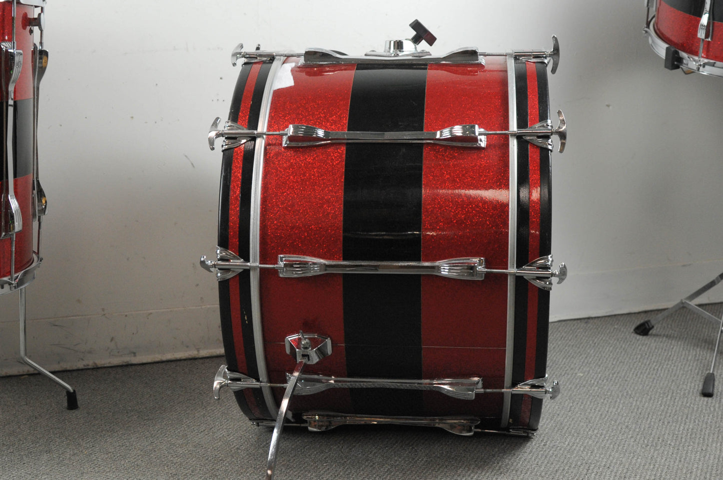 1970s Ludwig Tri-Band Black & Red Mach Lug Drum Set
