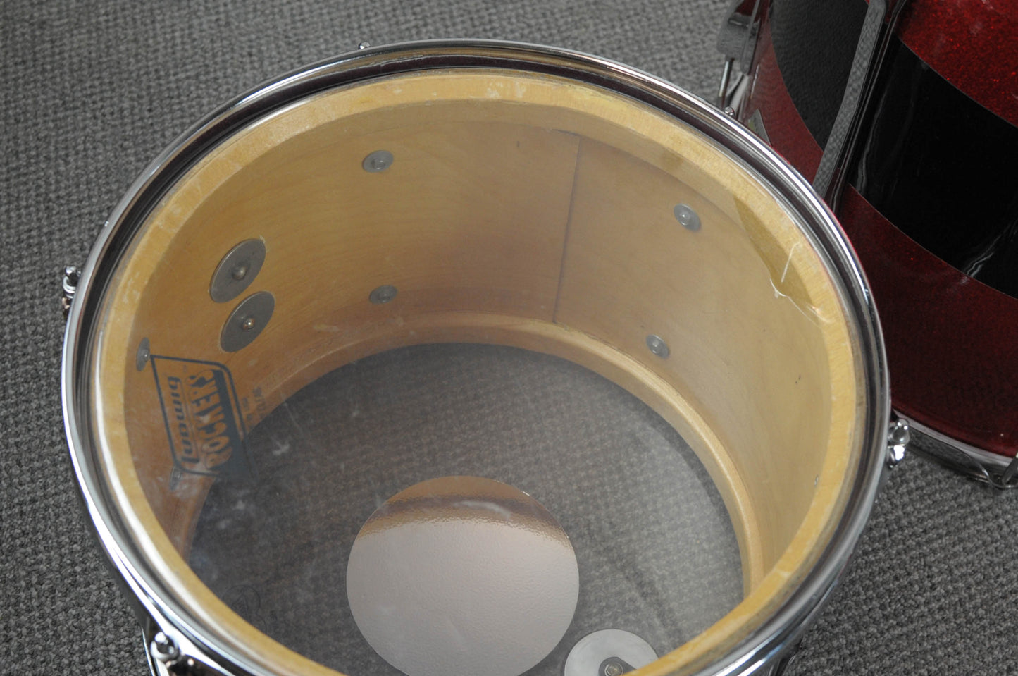 1970s Ludwig Tri-Band Black & Red Mach Lug Drum Set