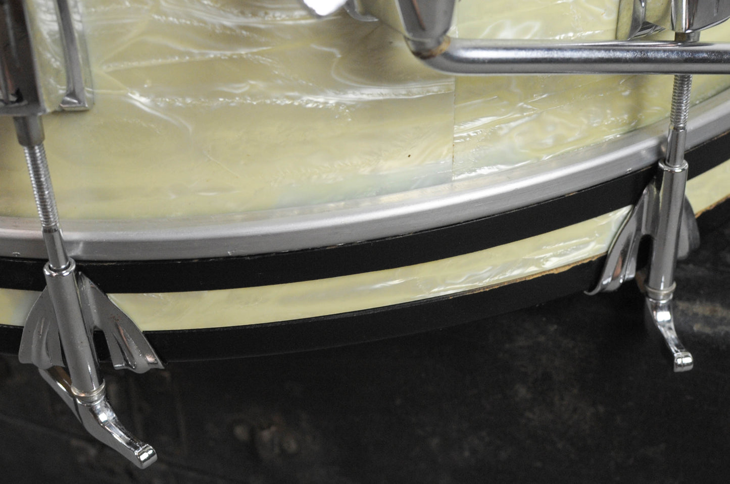 1960s Ludwig 14x22 Pre-Serial White Marine Pearl Bass Drum
