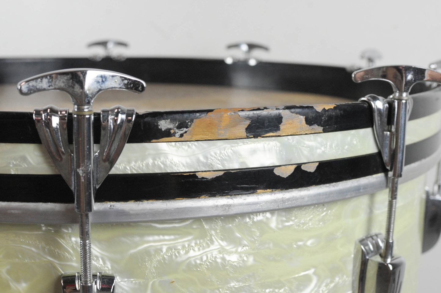 1960s Ludwig 14x22 Pre-Serial White Marine Pearl Bass Drum
