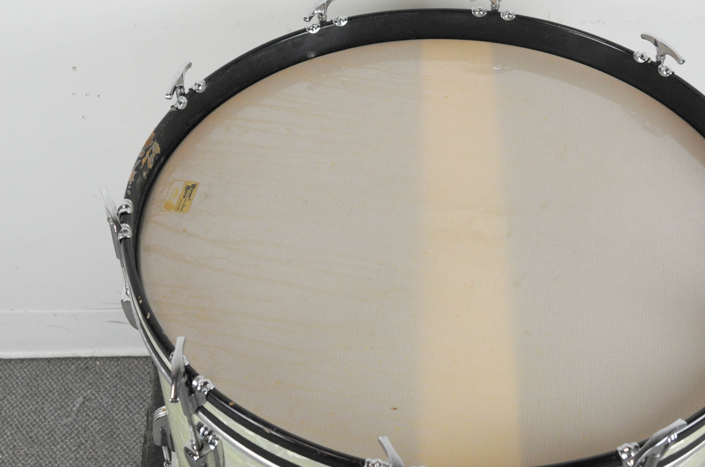 1960s Ludwig 14x22 Pre-Serial White Marine Pearl Bass Drum