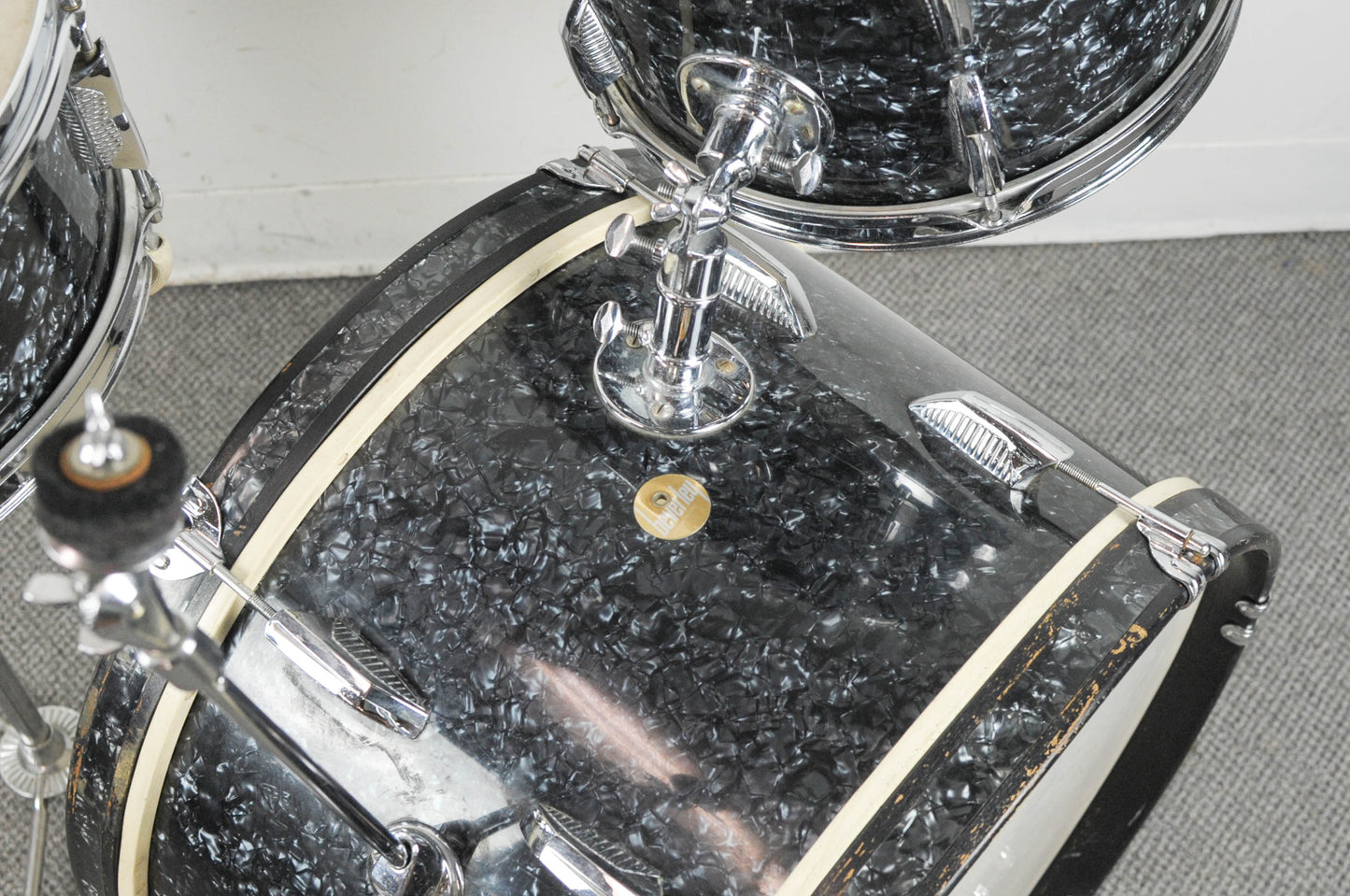 1970s Beverley Black Diamond Pearl Drum Set