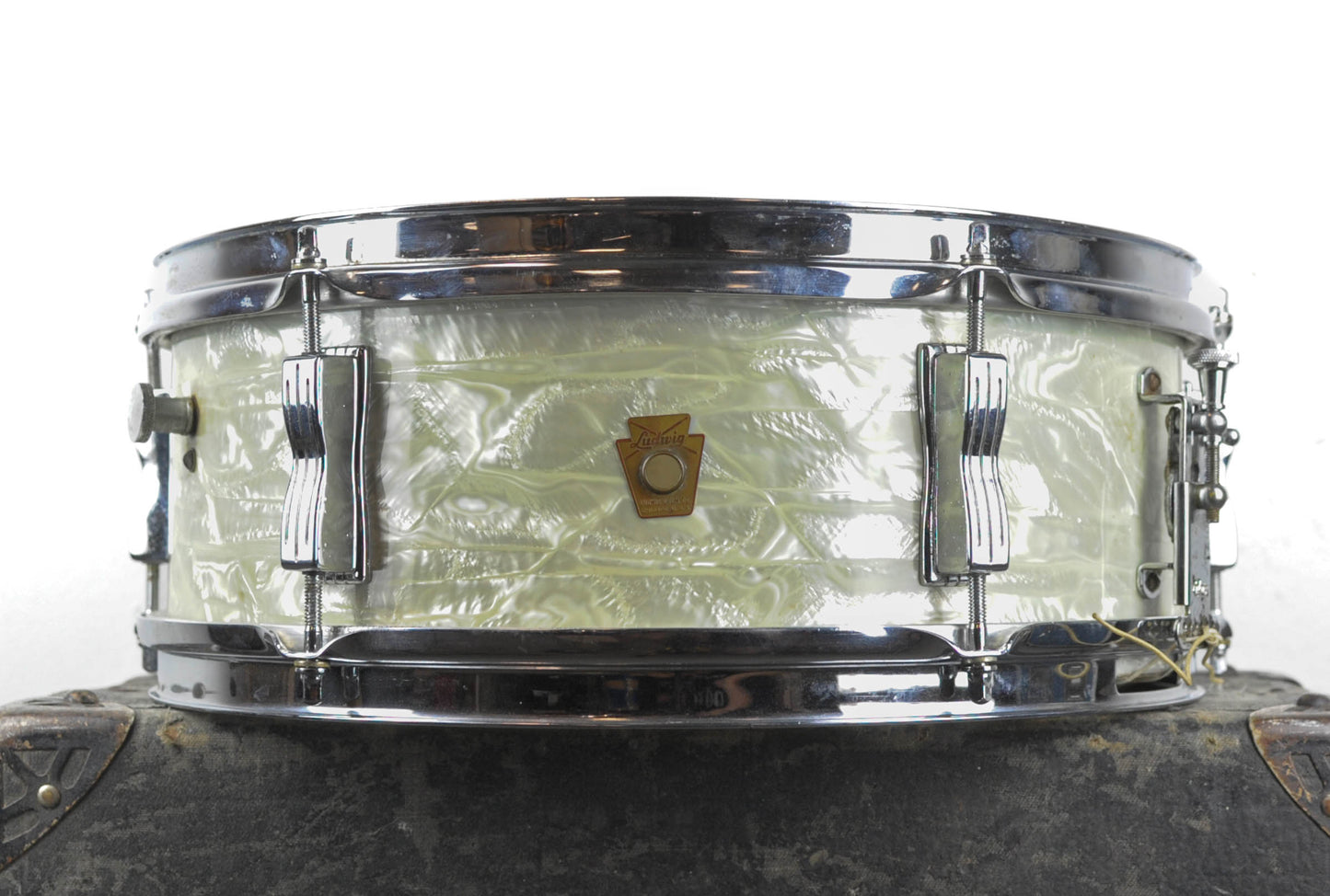 1960s Ludwig 5x14 Pre-Serial White Marine Pearl Pioneer Snare Drum