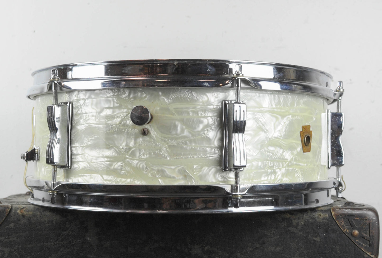 1960s Ludwig 5x14 Pre-Serial White Marine Pearl Pioneer Snare Drum