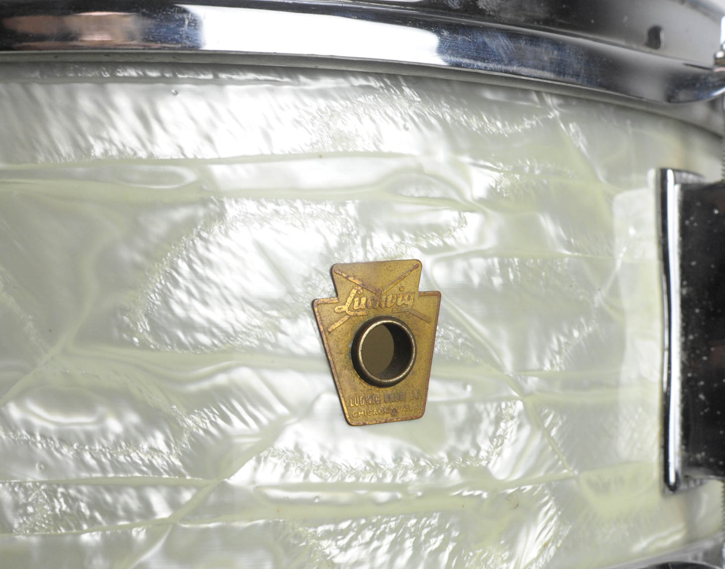 1960s Ludwig 5x14 Pre-Serial White Marine Pearl Pioneer Snare Drum