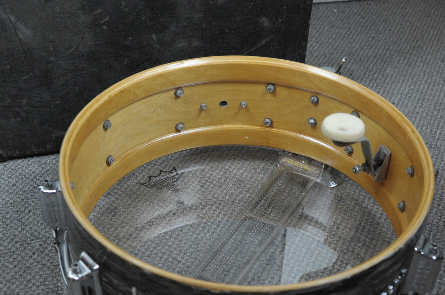 1970s Rogers 5x14 Black Strata Pearl Dynasonic Snare Drum
