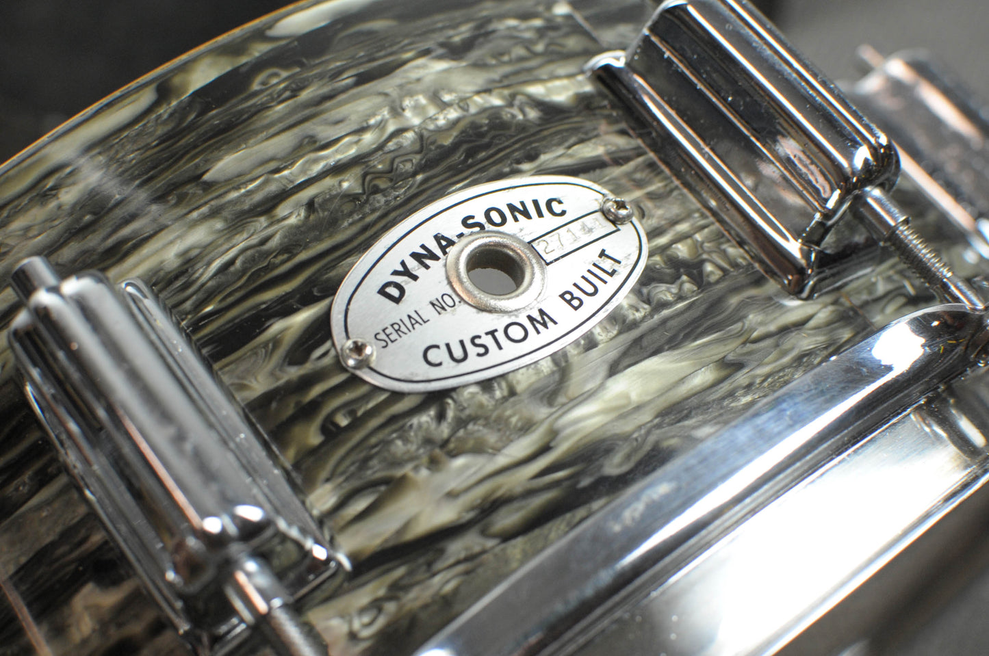 1970s Rogers 5x14 Black Strata Pearl Dynasonic Snare Drum