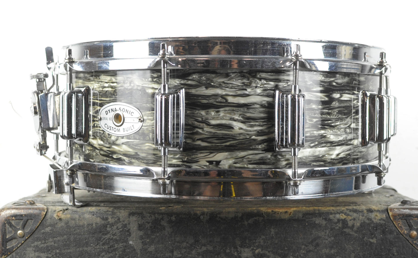 1970s Rogers 5x14 Black Strata Pearl Dynasonic Snare Drum