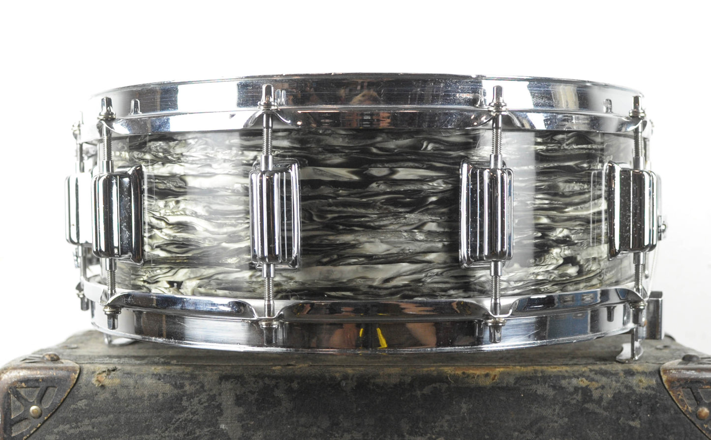 1970s Rogers 5x14 Black Strata Pearl Dynasonic Snare Drum