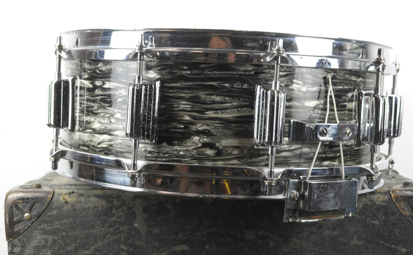 1970s Rogers 5x14 Black Strata Pearl Dynasonic Snare Drum