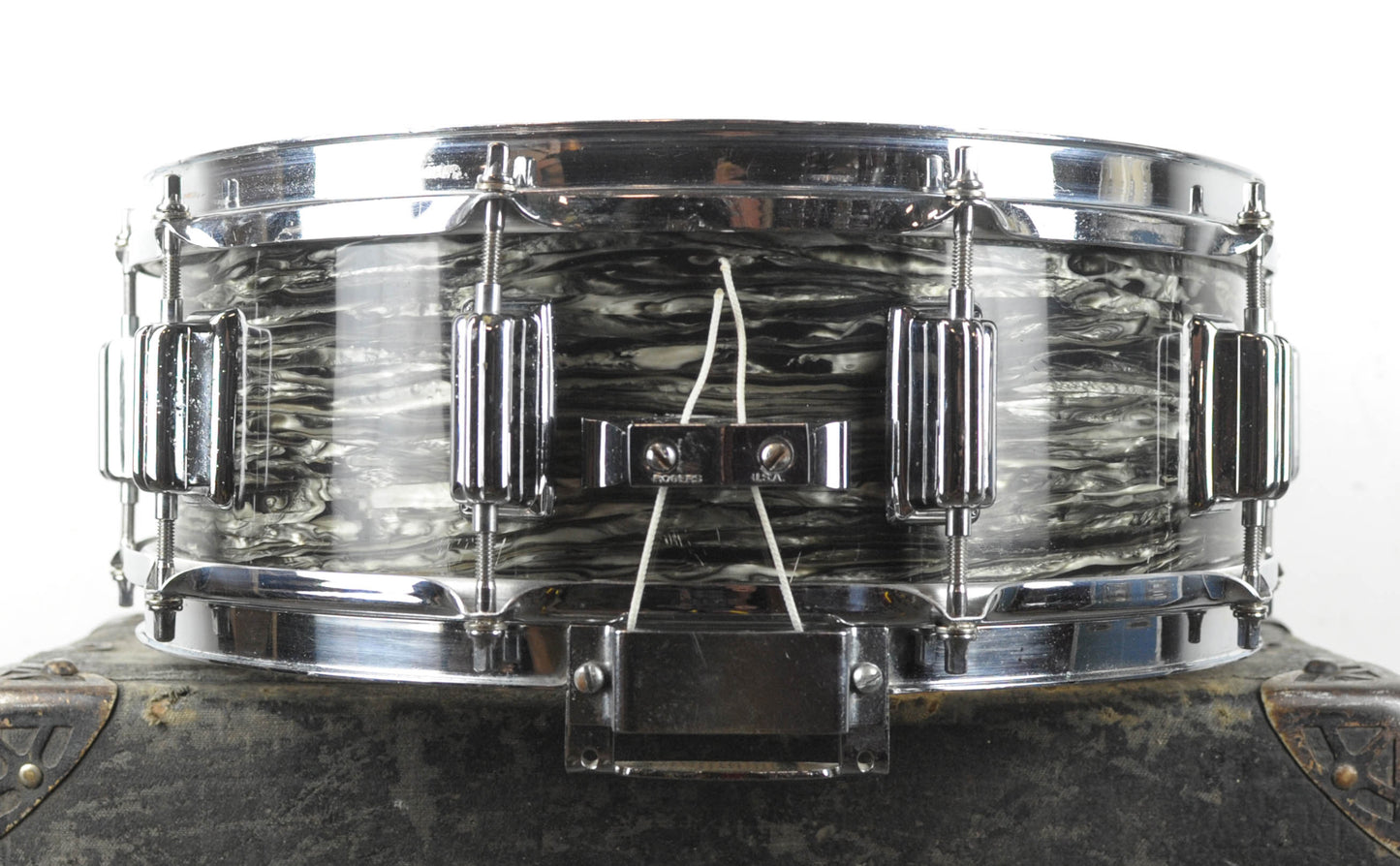 1970s Rogers 5x14 Black Strata Pearl Dynasonic Snare Drum