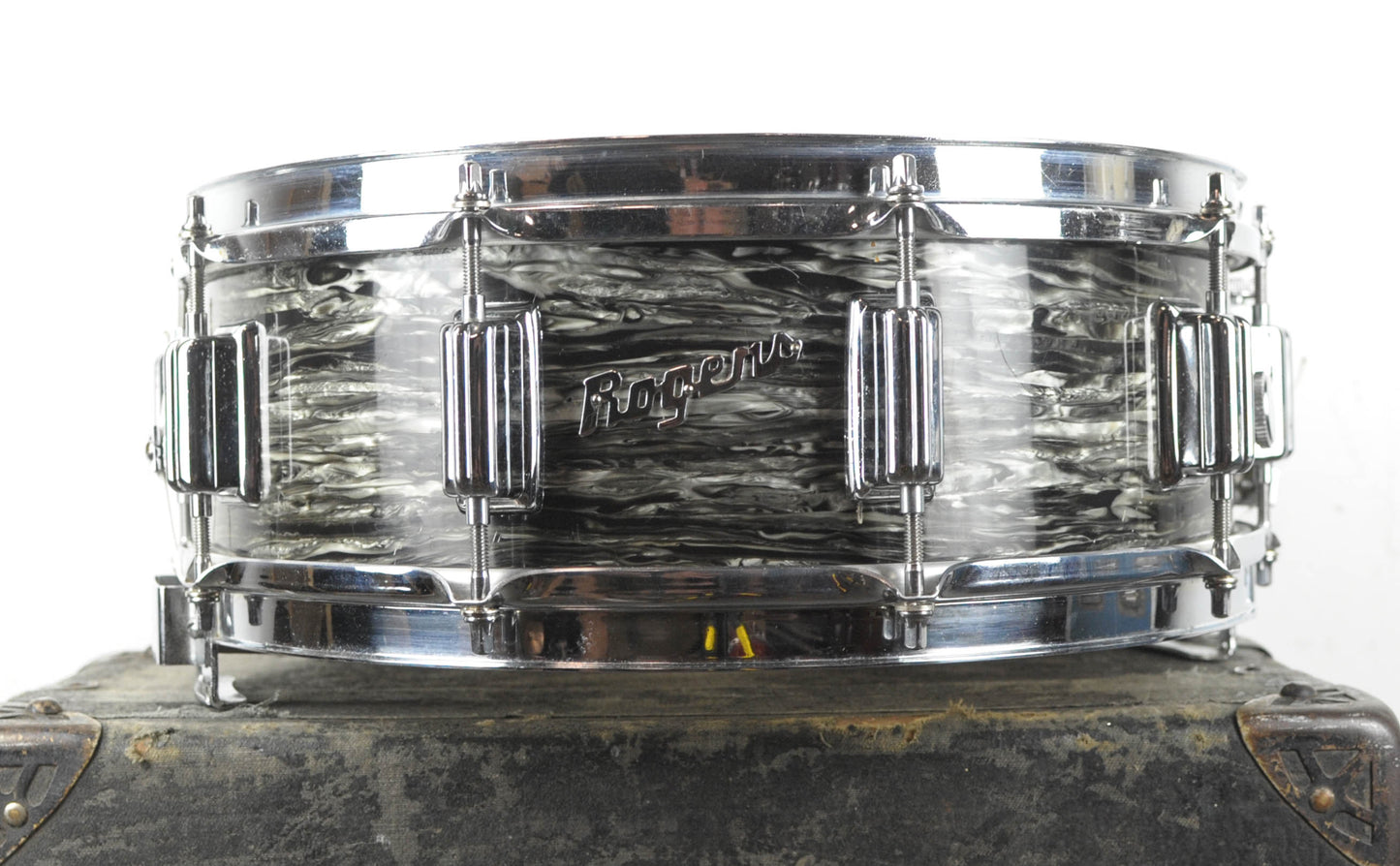 1970s Rogers 5x14 Black Strata Pearl Dynasonic Snare Drum
