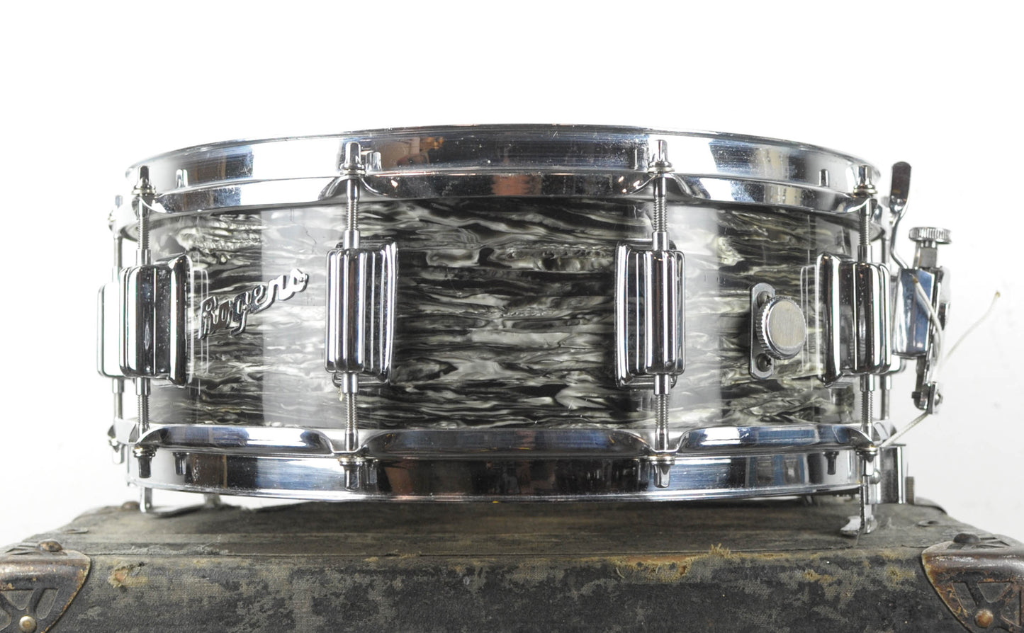 1970s Rogers 5x14 Black Strata Pearl Dynasonic Snare Drum