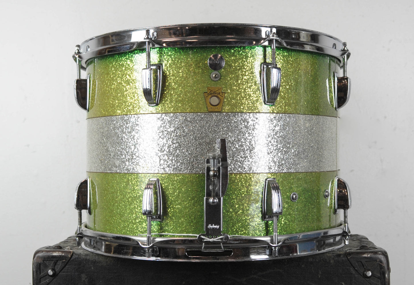 1960s Ludwig 10x14 "Tri-Band" Green & Silver Parade Drum