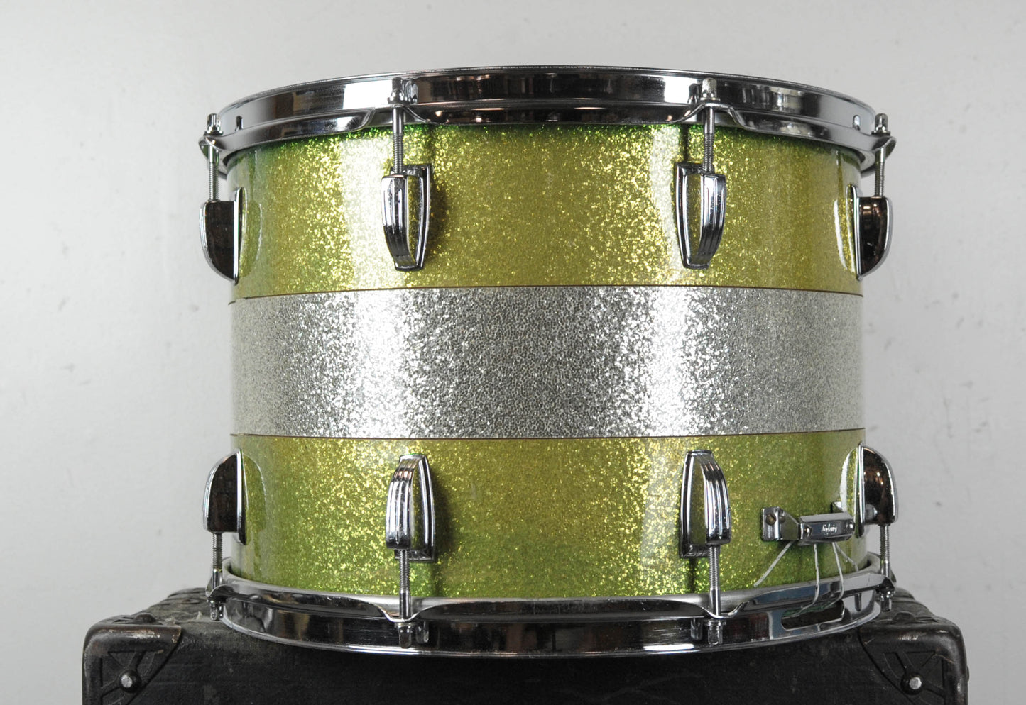 1960s Ludwig 10x14 "Tri-Band" Green & Silver Parade Drum