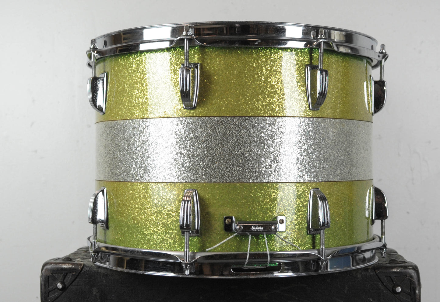 1960s Ludwig 10x14 "Tri-Band" Green & Silver Parade Drum