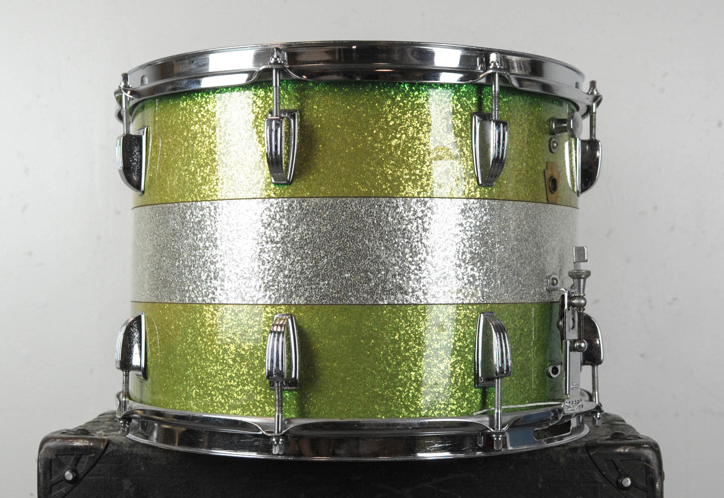 1960s Ludwig 10x14 "Tri-Band" Green & Silver Parade Drum