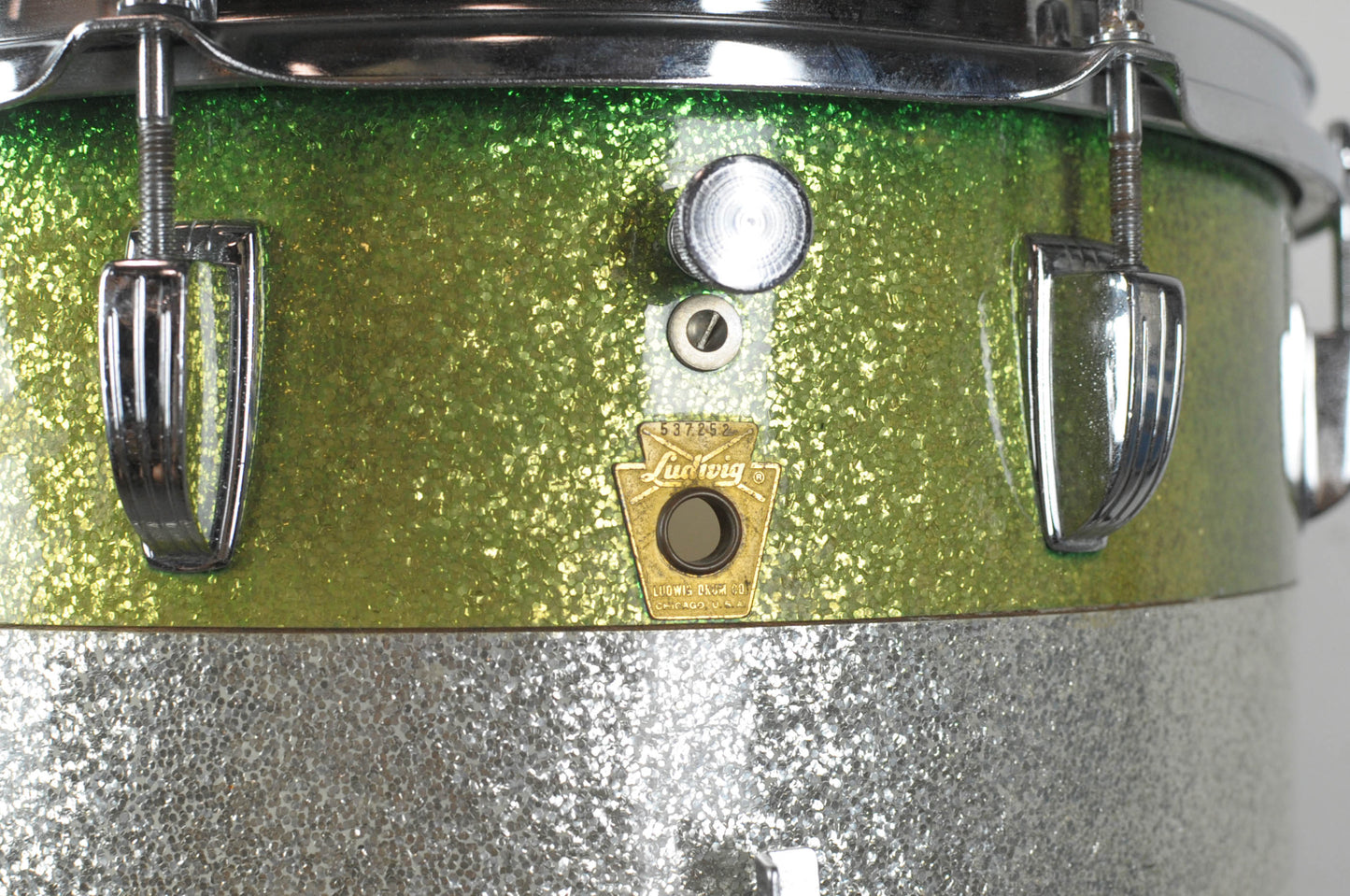 1960s Ludwig 10x14 "Tri-Band" Green & Silver Parade Drum