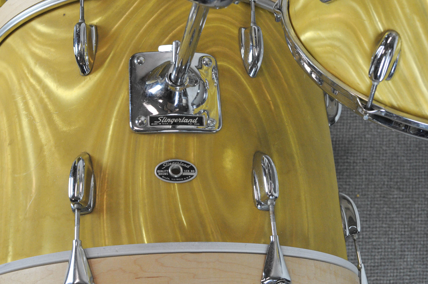 1970s Slingerland Gold Satin Flame Deluxe Gene Krupa Outfit No. 1N Drum Set