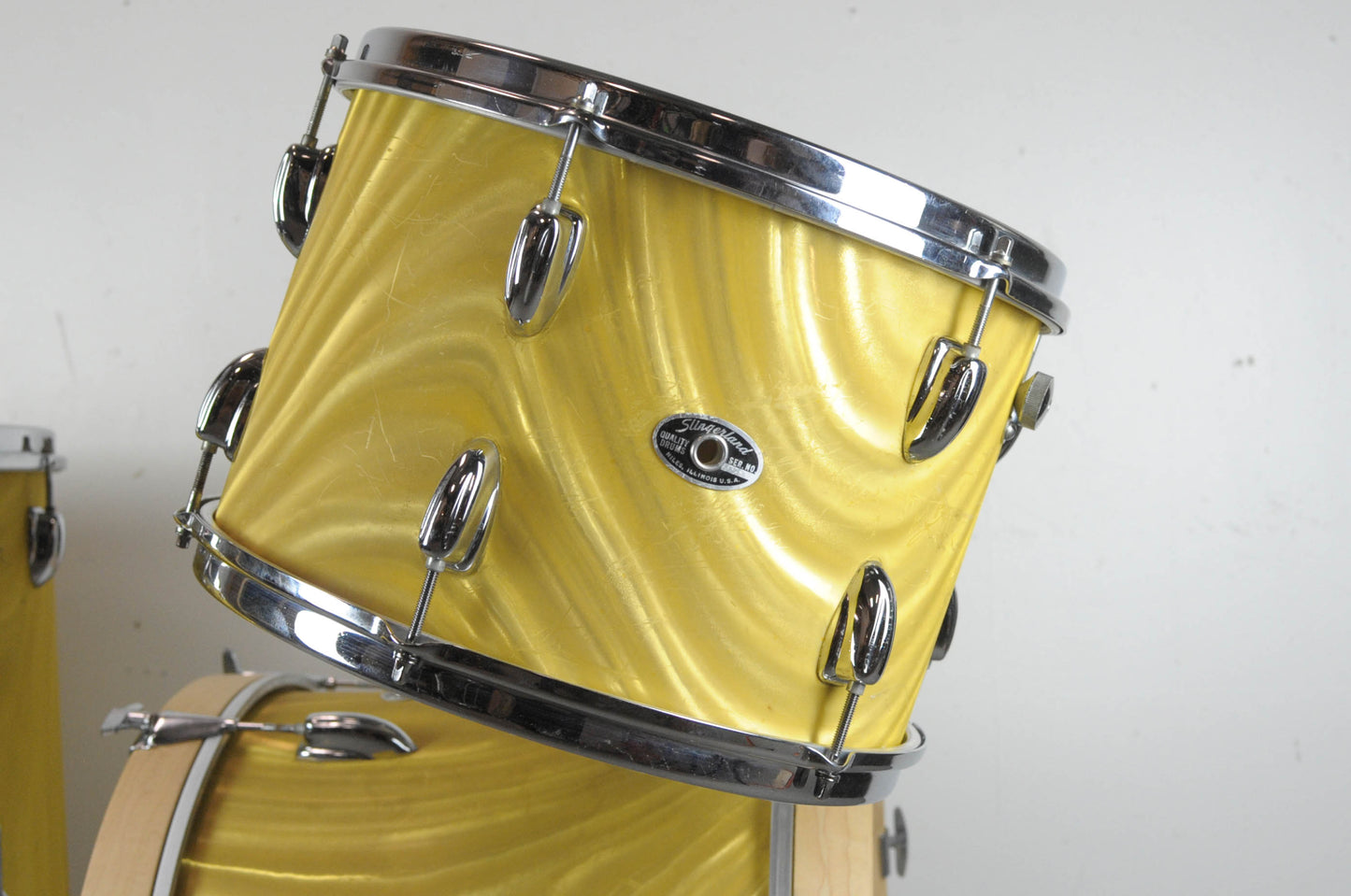 1970s Slingerland Gold Satin Flame Deluxe Gene Krupa Outfit No. 1N Drum Set