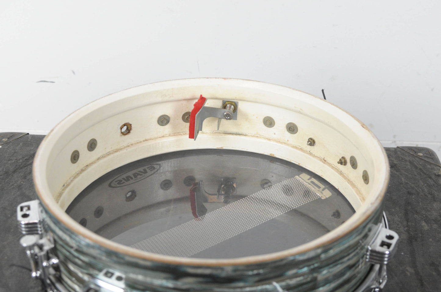 1960s Ludwig Pre-Serial 4x14 Oyster Blue Downbeat Snare Drum