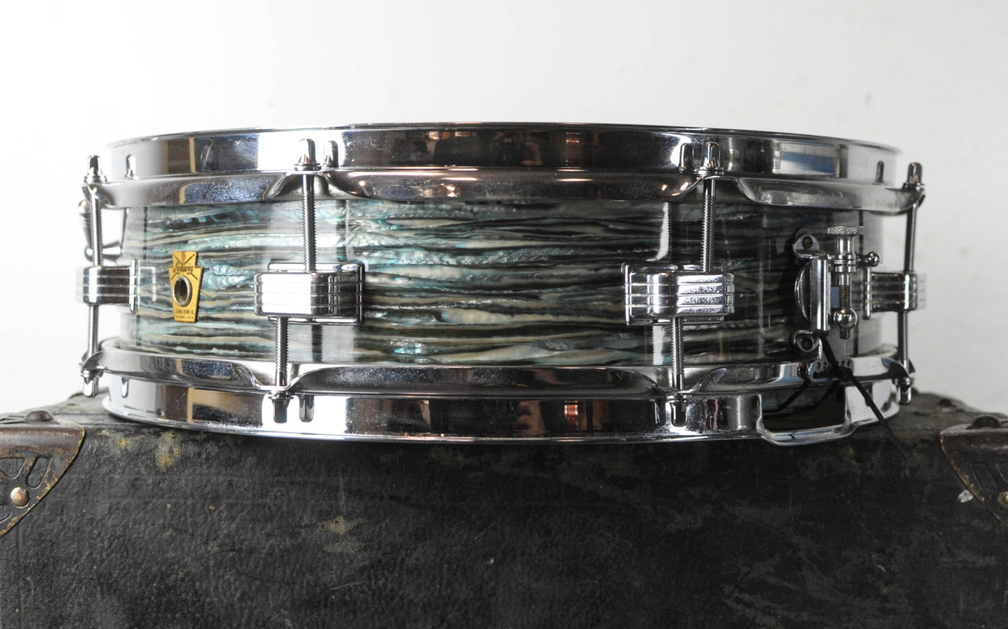 1960s Ludwig Pre-Serial 4x14 Oyster Blue Downbeat Snare Drum