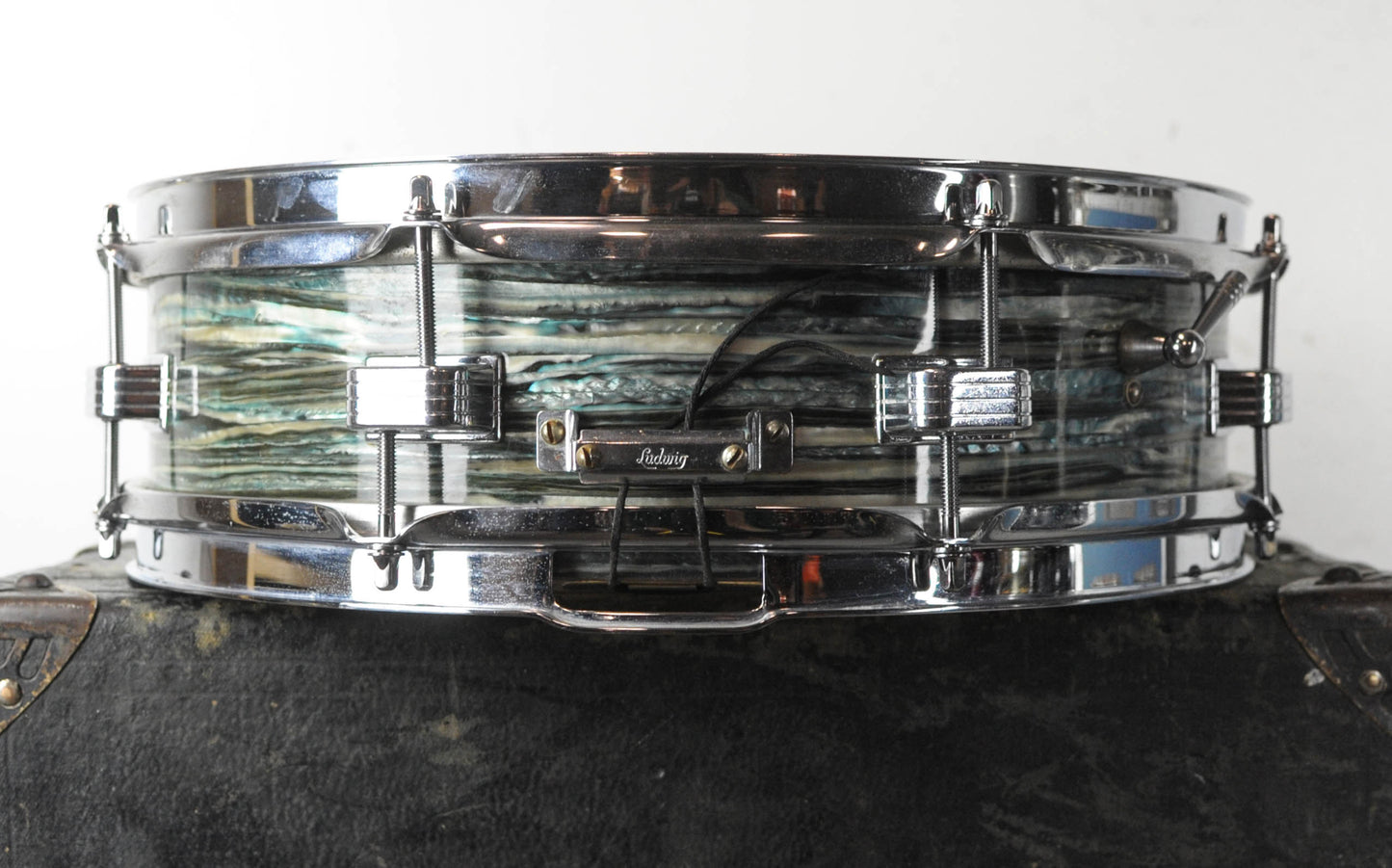 1960s Ludwig Pre-Serial 4x14 Oyster Blue Downbeat Snare Drum