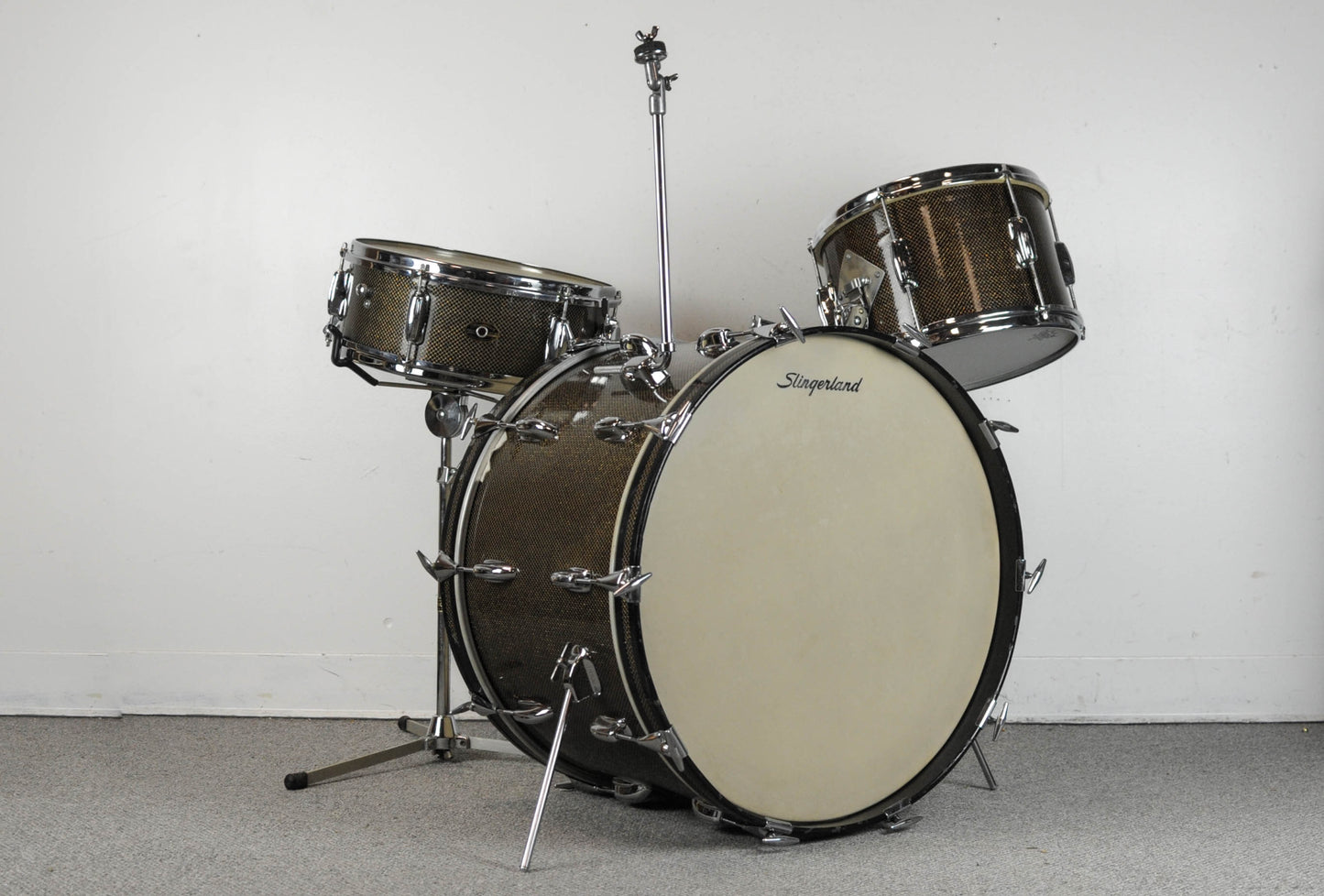 1962 Slingerland Gold Veiled Ebony Pearl Windsor 6N Drum Set