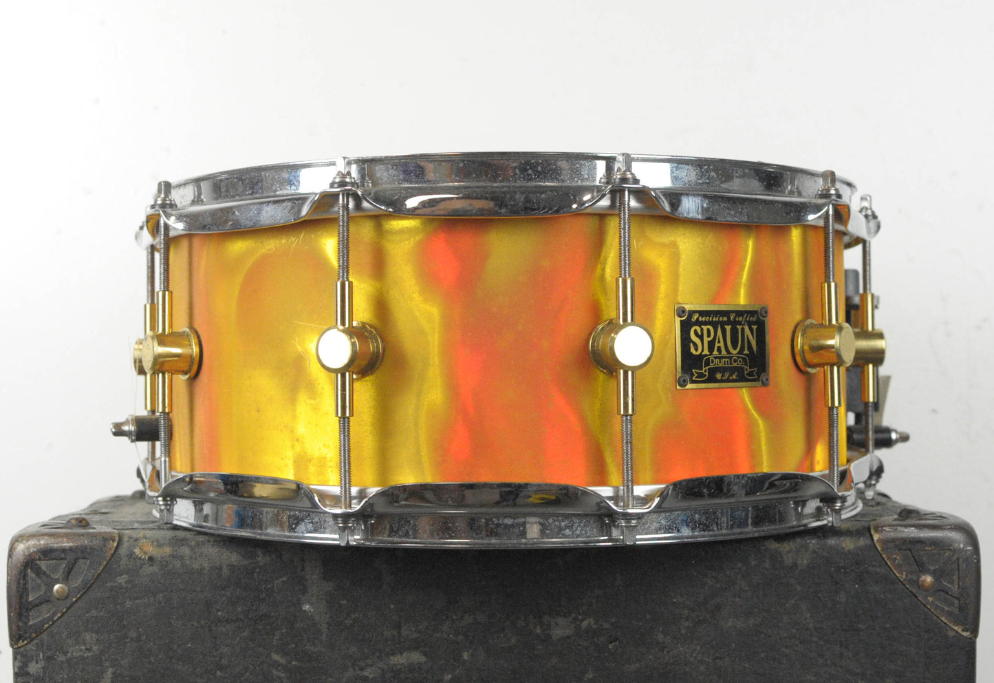 1990s Spaun 6x14 Marmelade Satin Flame Maple Snare Drum