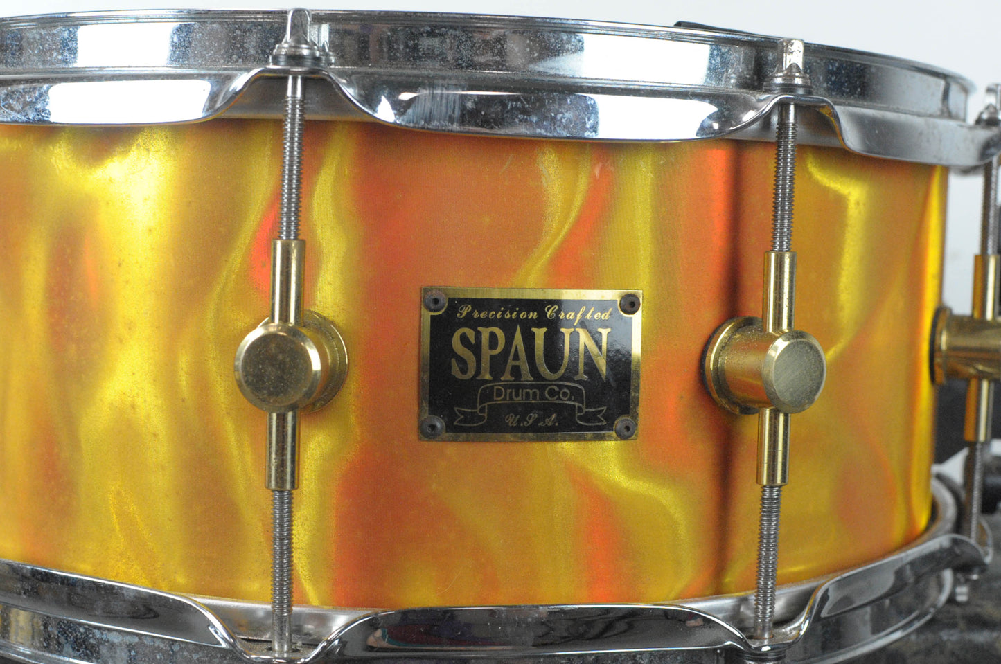 1990s Spaun 6x14 Marmelade Satin Flame Maple Snare Drum