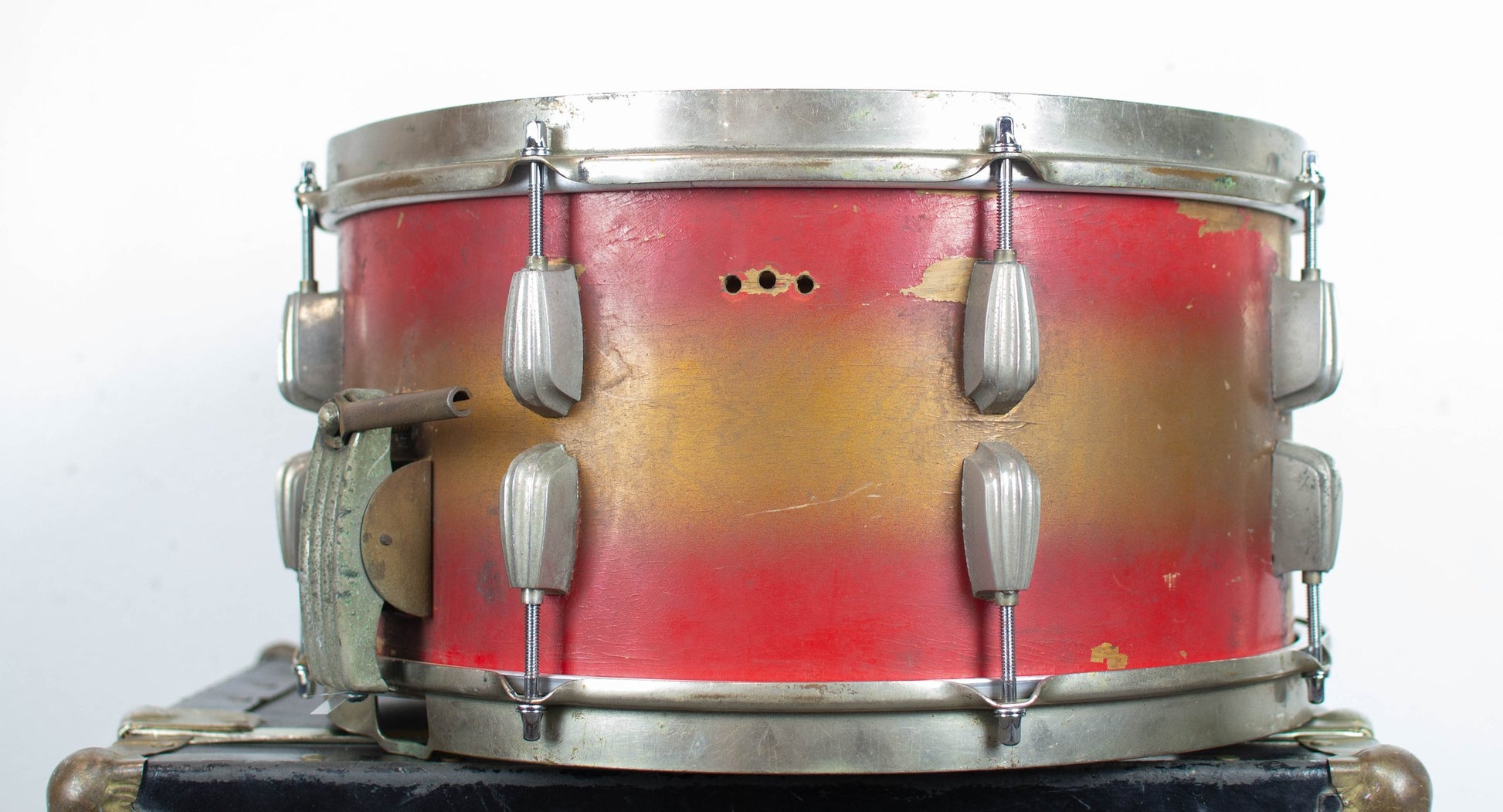 1940s Slingerland 7x14 Gold & Red Duco Snare Drum