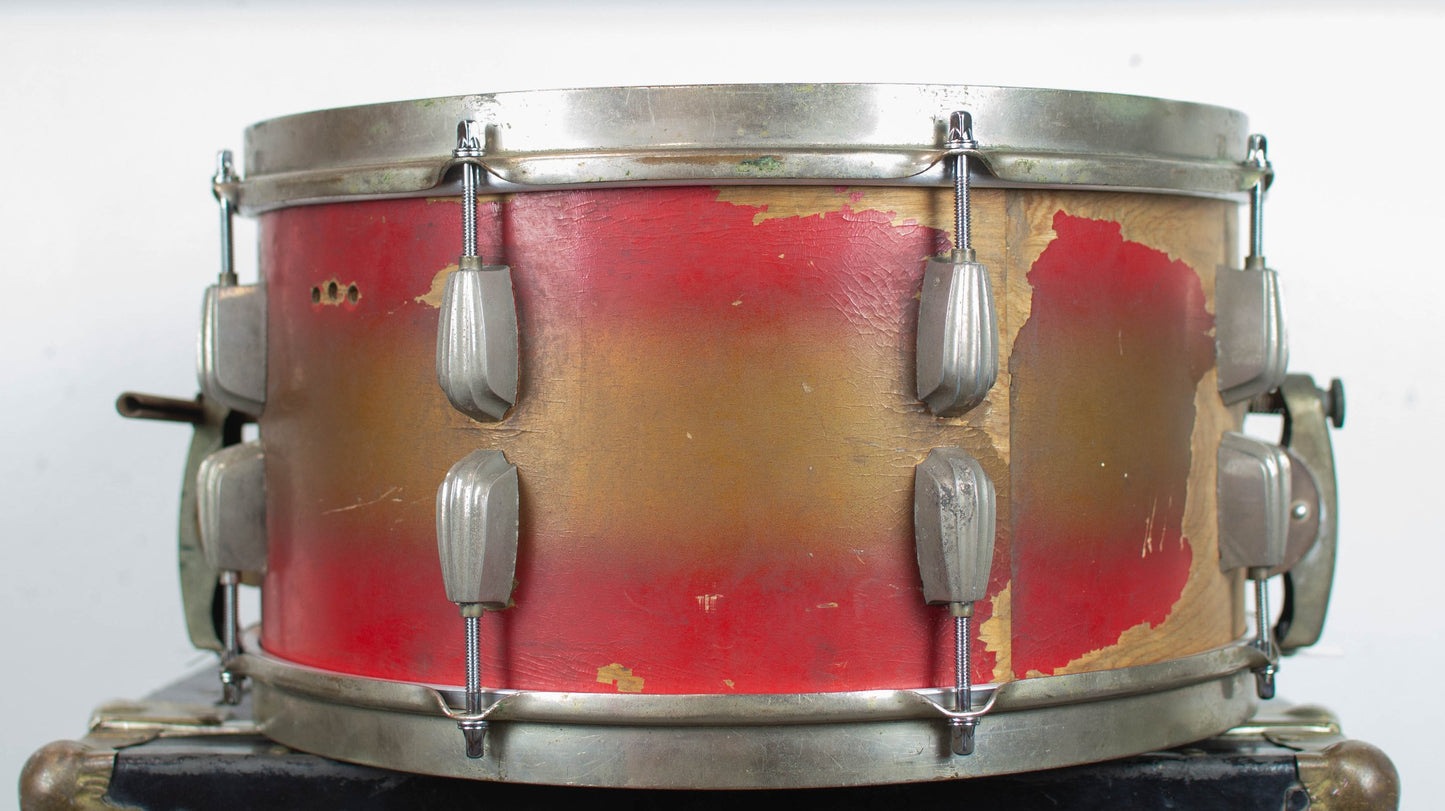 1940s Slingerland 7x14 Gold & Red Duco Snare Drum