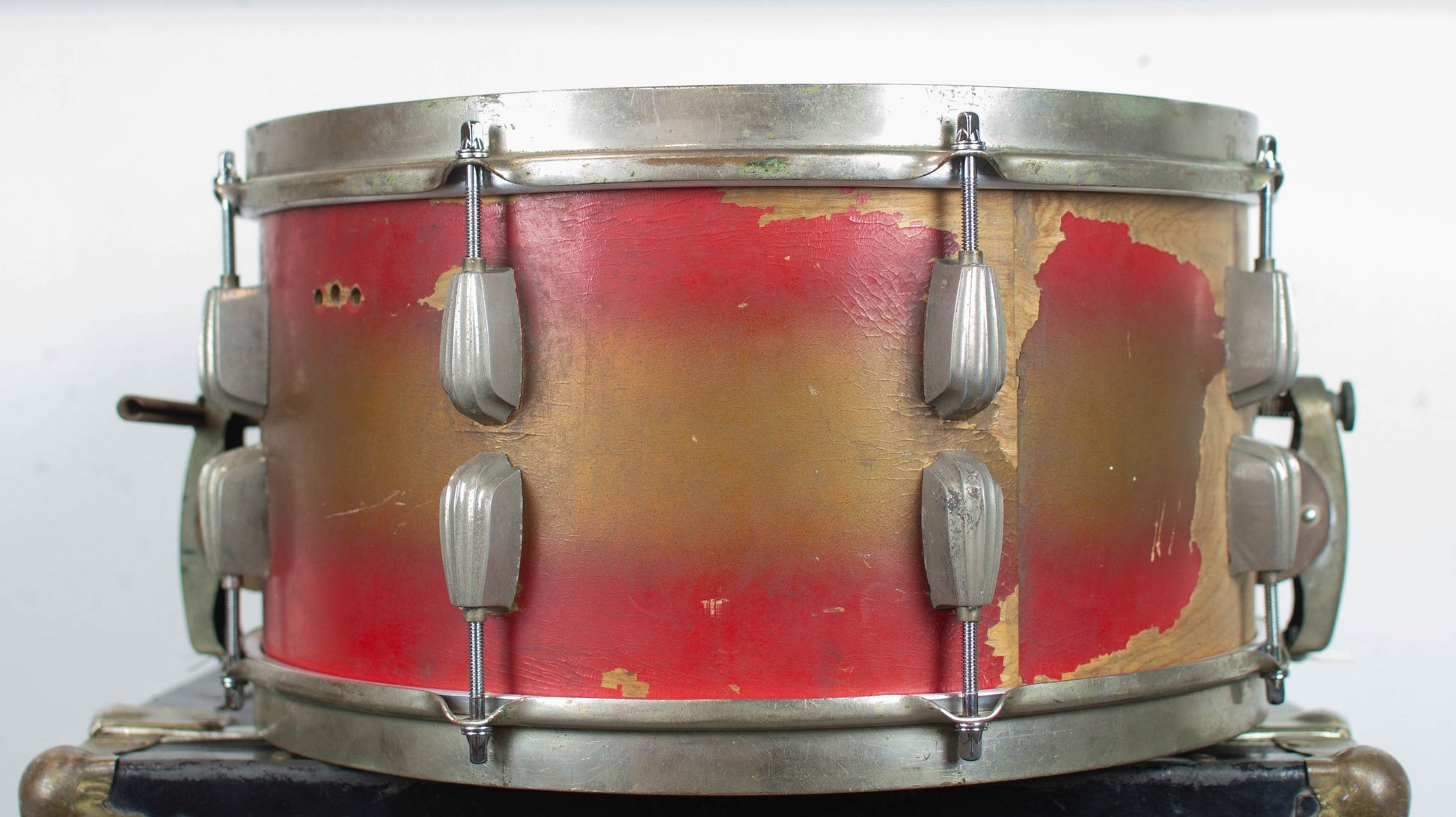 1940s Slingerland 7x14 Gold & Red Duco Snare Drum