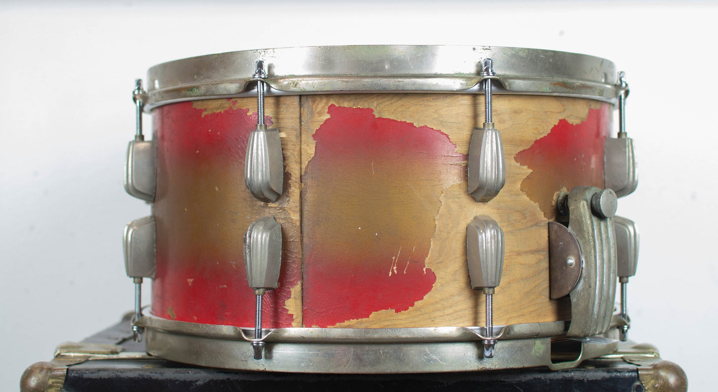 1940s Slingerland 7x14 Gold & Red Duco Snare Drum