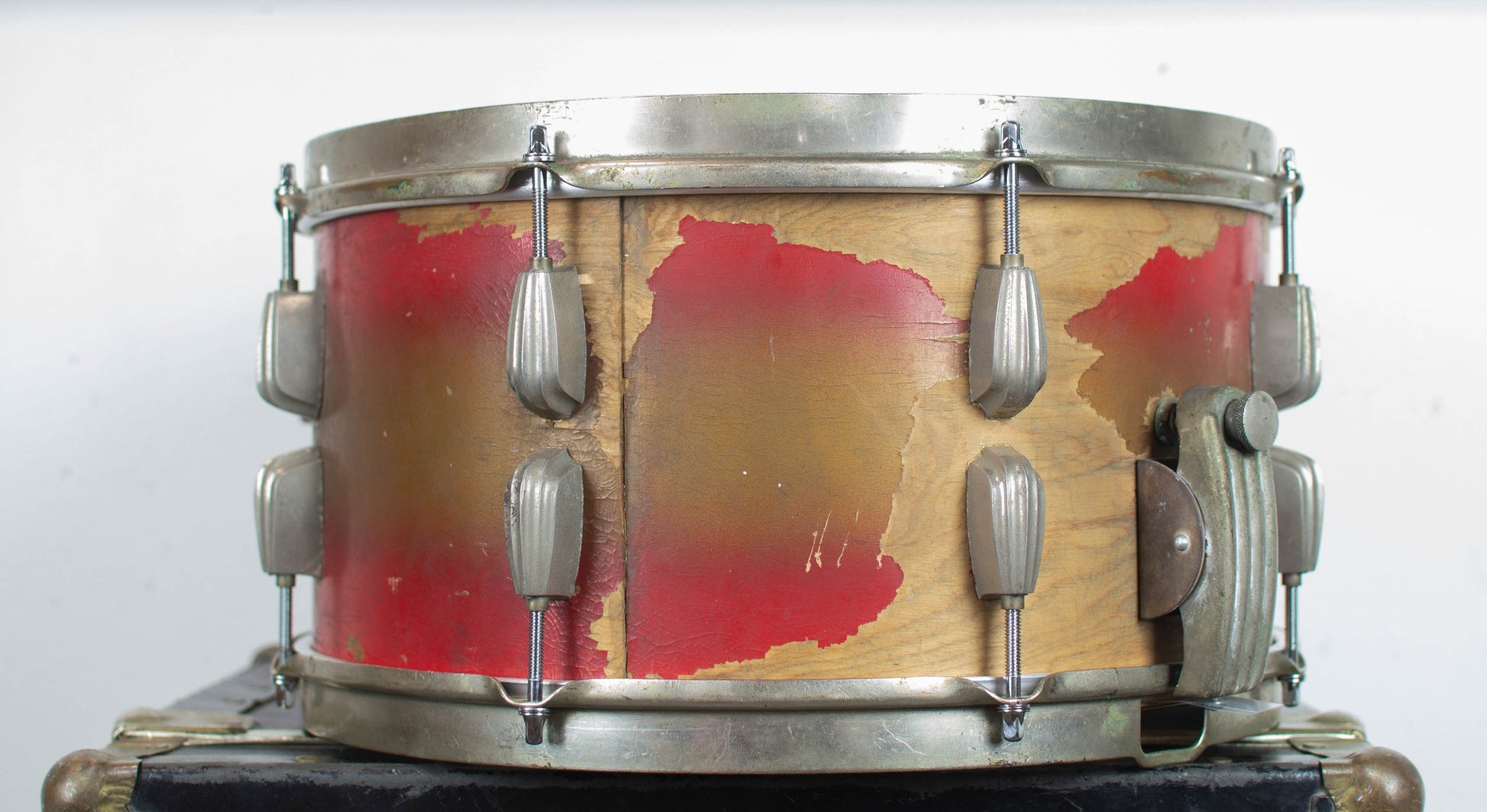 1940s Slingerland 7x14 Gold & Red Duco Snare Drum