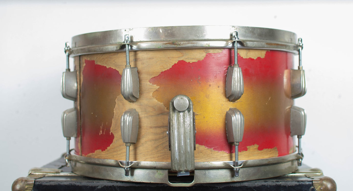 1940s Slingerland 7x14 Gold & Red Duco Snare Drum