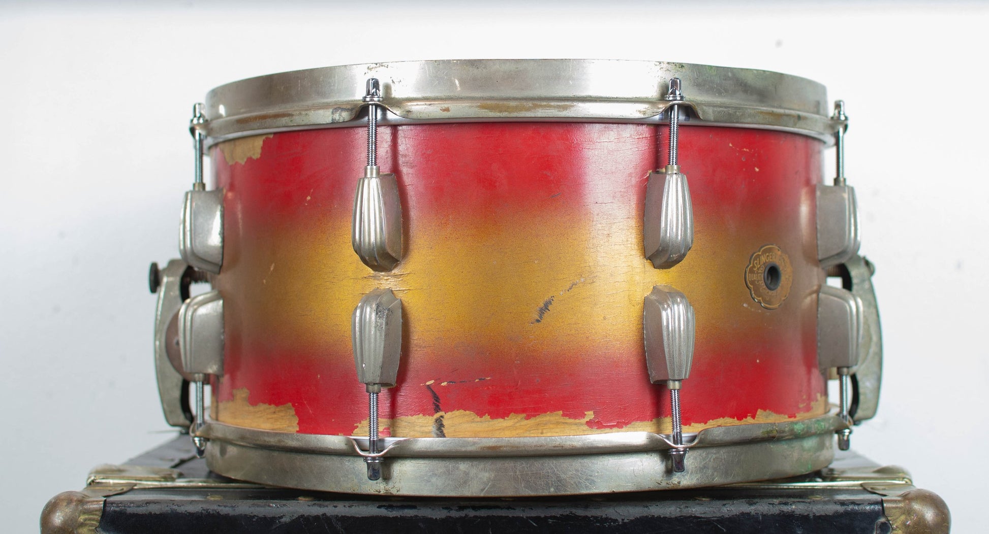 1940s Slingerland 7x14 Gold & Red Duco Snare Drum
