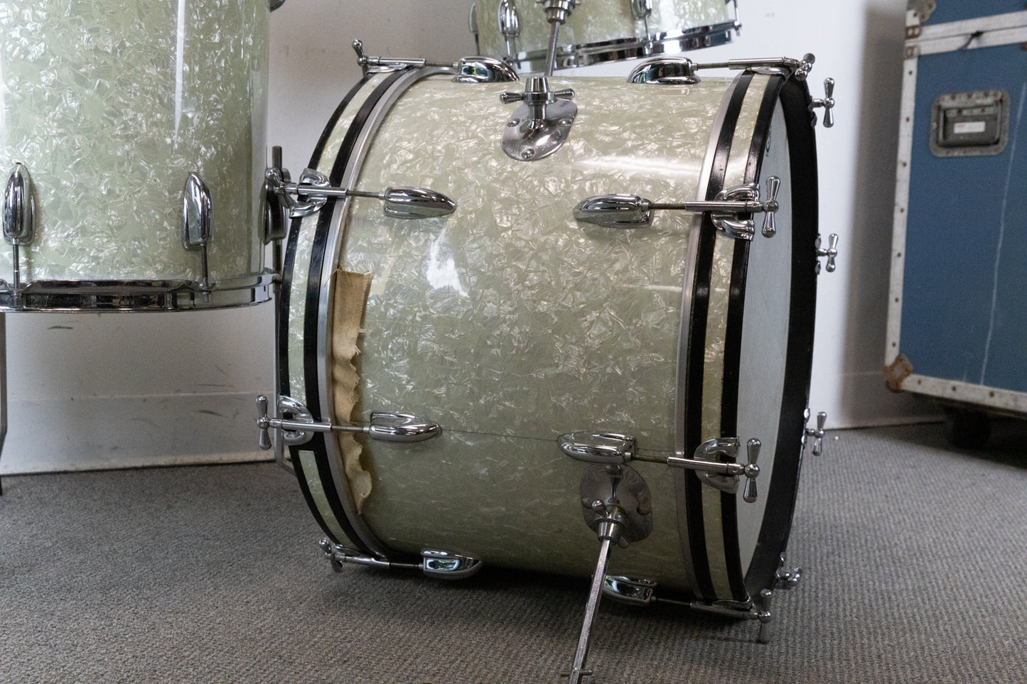 1960s Rogers 14x20 9x13 and 16x16 White Marine Pearl Drum Set