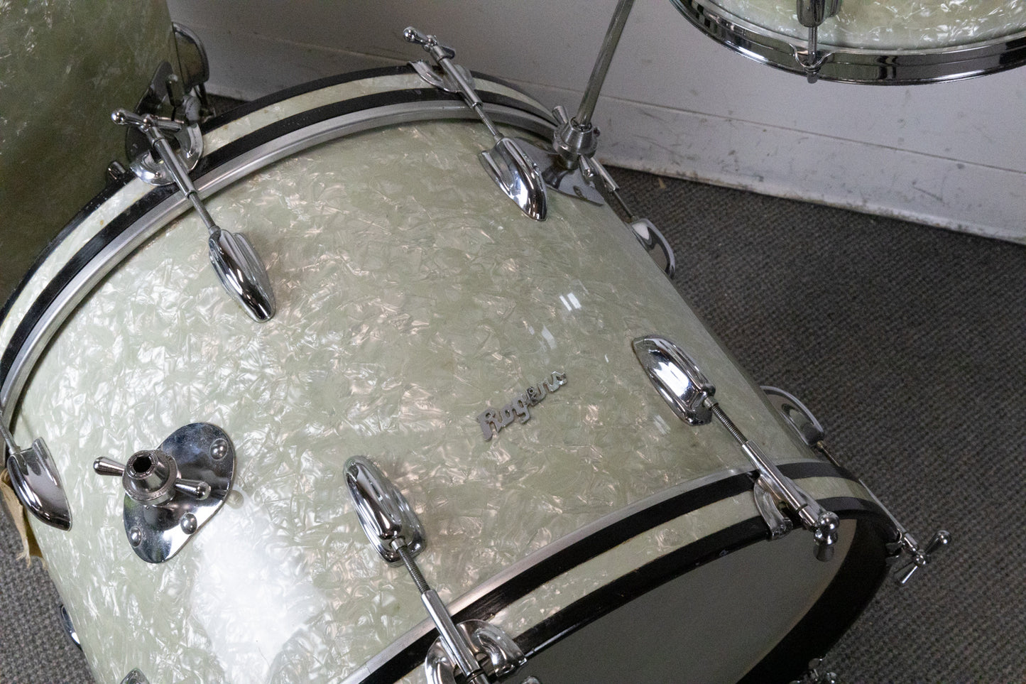 1960s Rogers 14x20 9x13 and 16x16 White Marine Pearl Drum Set