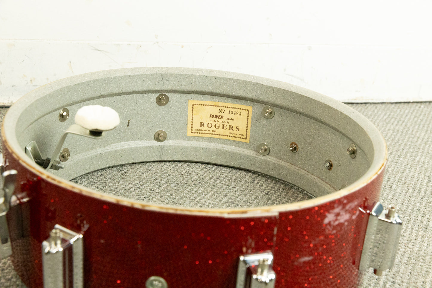 1960s Rogers 5x14 Sparkling Red Pearl Tower Snare Drum