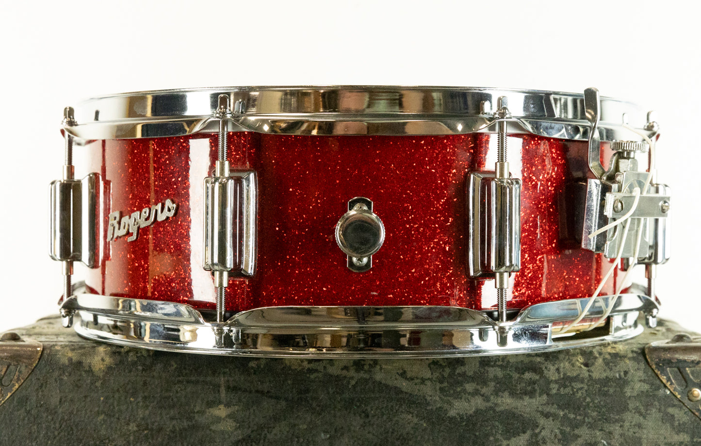 1960s Rogers 5x14 Sparkling Red Pearl Tower Snare Drum