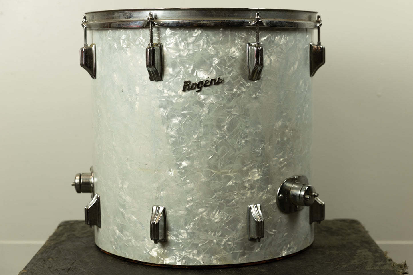 1970s Rogers 16x16 White Marine Pearl Floor Tom