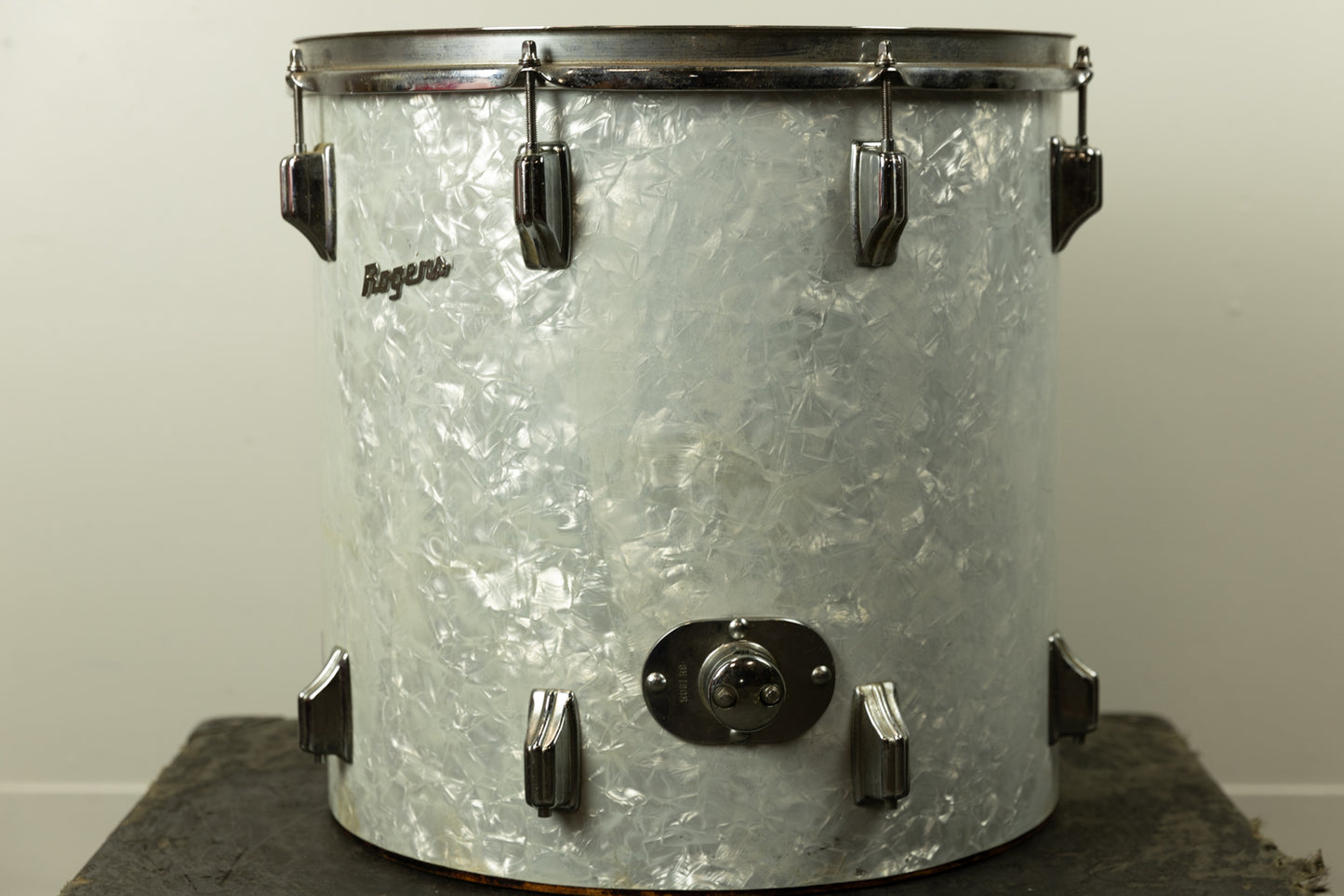 1970s Rogers 16x16 White Marine Pearl Floor Tom