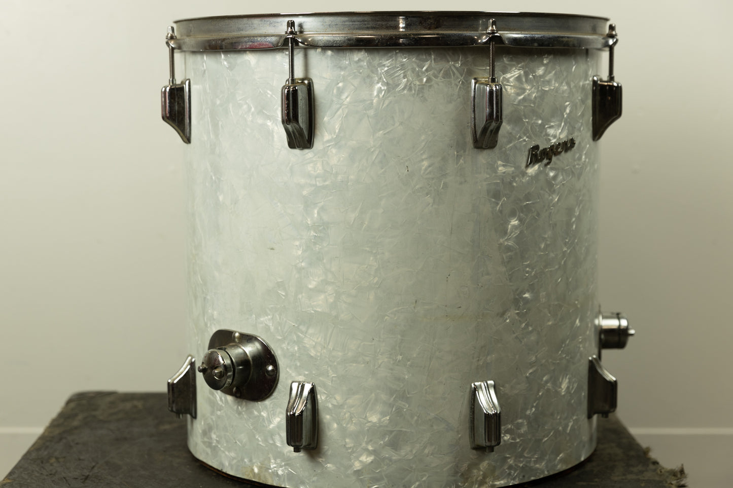 1970s Rogers 16x16 White Marine Pearl Floor Tom