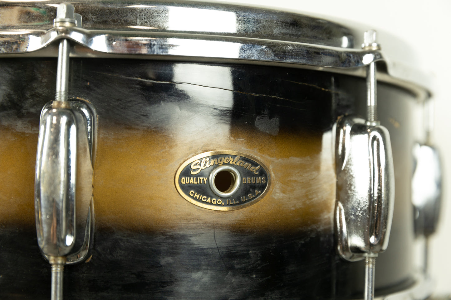 1960s Slingerland 5x14 Hollywood Ace Black & Gold Duco Snare Drum