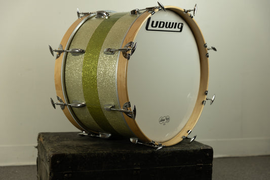 1970s Ludwig 12x20 Silver and Green Tri-Band Bass Drum