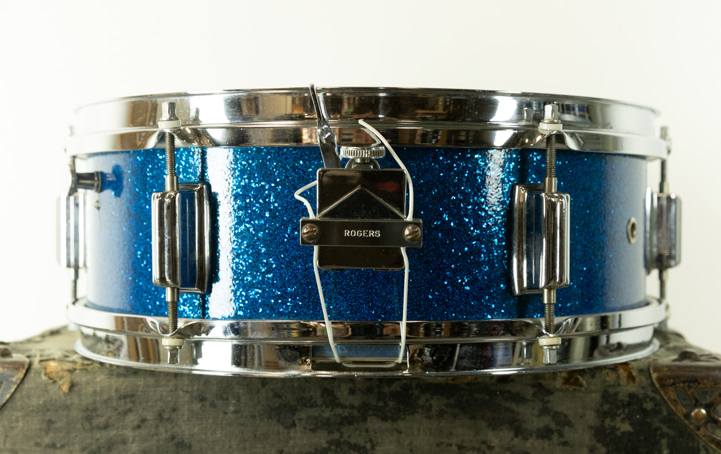 1960s Rogers 5x14 Luxor Blue Sparkle Pearl Snare Drum